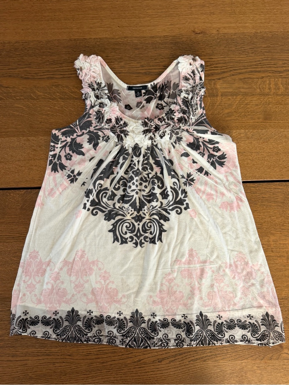 Y2K Espresso Damask Babydoll Top